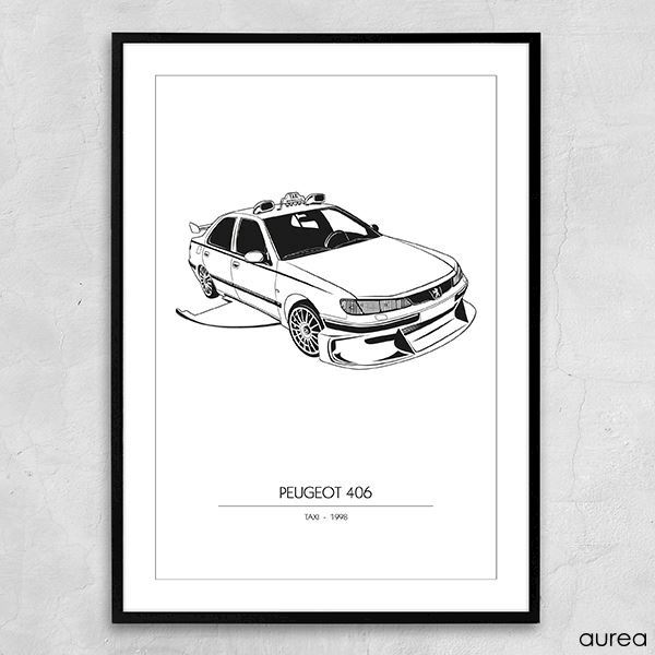 Plakat - Kendte biler, Peugeot 406 fra "Taxi"