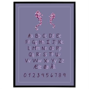 ABC-plakat i pigefarver med søhest