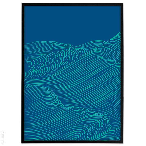 Plakat Graphical blue waves no1