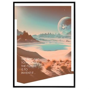 Plakat med planetmotiv og tekst