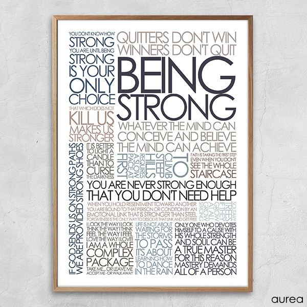 Citatcollage plakat being strong, douce farver