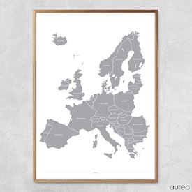 plakat med europakort i grå g hvid