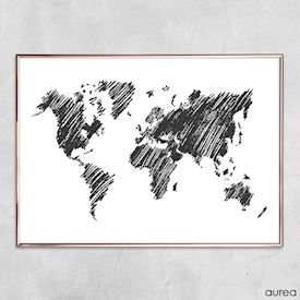 sort hvid plakat verdenskort, sketch