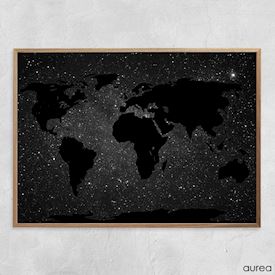 Verdenskort på baggrund af stjernehimmel, plakat til hjemmet