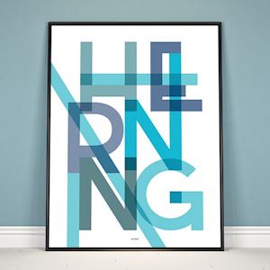 Plakat - "Bynavn" - Herning - Blå