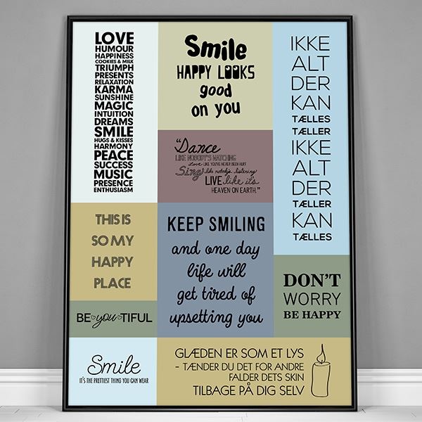 Plakat med citater om glæde, farver