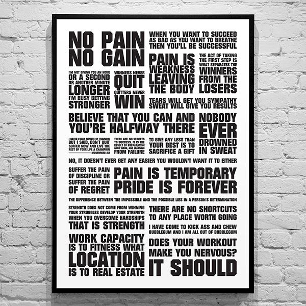 Plakat med citatcollage - "Workout" - sort/hvid