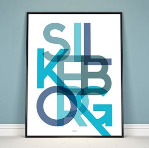 Plakat - "Bynavn" - Silkeborg - Blå