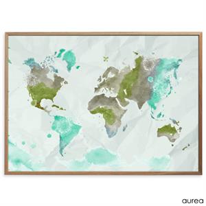 Plakat med verdenskort i grøn