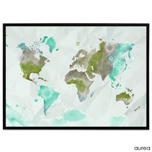 Plakat med verdenskort, effekt i grøn