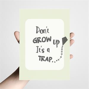 Postkort  A5 - Don't grow up, støvet gul