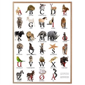 Plakat med alfabetet og søde dyr