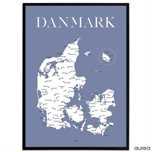 Plakat Danmarkskort. Smuk designplakat