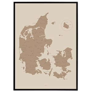 Plakat med Danmarkskort i farven mocca