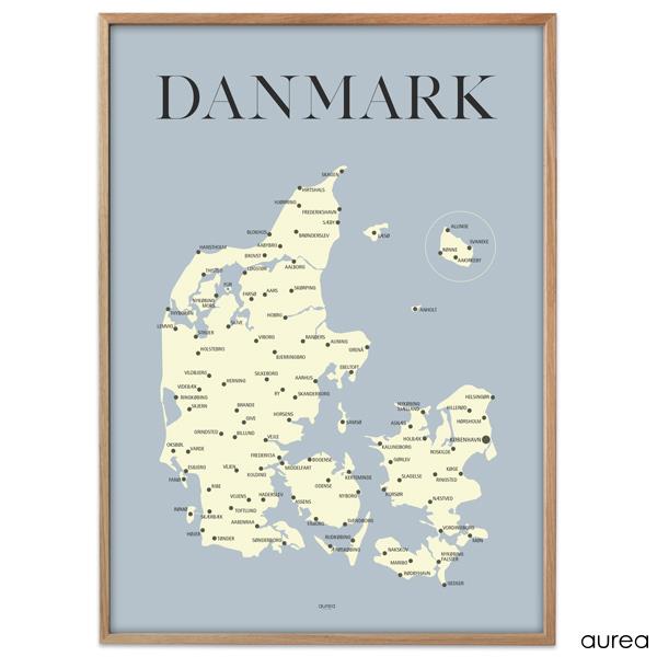 Plakat - Danmarkskort gul