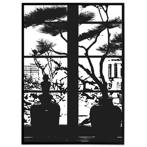 Plakat i sort/hvid med udsigt fra et vindue