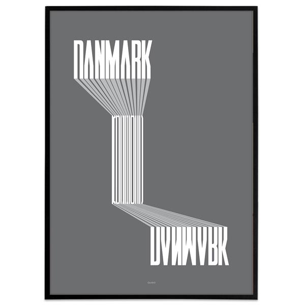 Danmark skrevet med tekst i grafisk design og mørkegrå baggrund