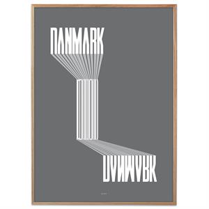 Danmark skrevet med tekst i grafisk design og mørkegrå baggrund