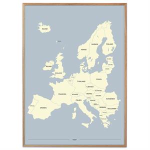 plakat med kort over europa, gul