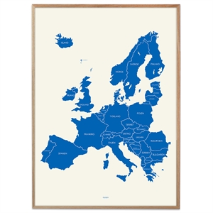 Plakat med europakort i kongeblå