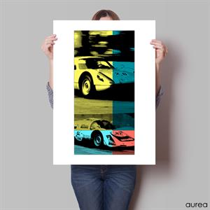 Plakat - Klassisk bil, Modern retro 1, gul/blå