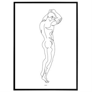 Plakat i one line der forestiller en nøgen mand stående med armene over hovedet.