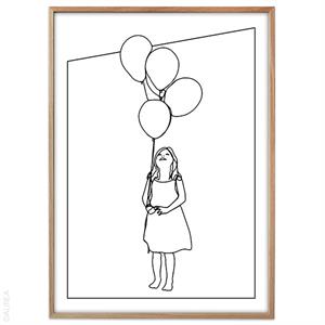Plakat - Pige med ballon, onlined drawing