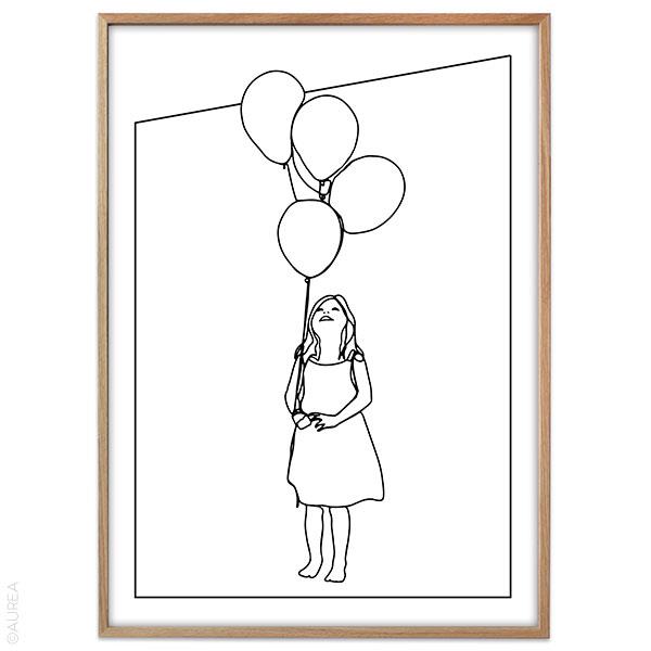Plakat - Pige med ballon, onlined drawing