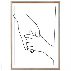 One line drawing, holding hands plakat