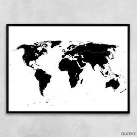 Plakat med verdenskort - Klassisk, sort