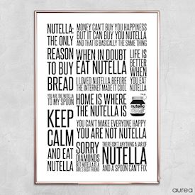 sort og hvid plakat der handler om nutella
