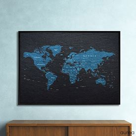 Plakat med verdenskort, sort skifer