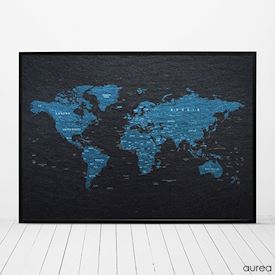 Plakat med verdenskort til hjemmet, sort skifer