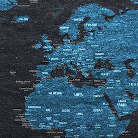 Verdenskort plakat til hjemmet, blå på sort skifer