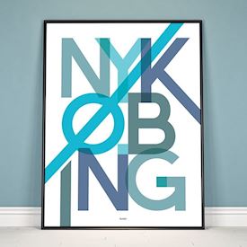 Plakat - "Bynavn" - Nykøbing - Blå