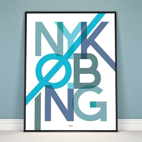 Plakat - "Bynavn" - Nykøbing - Blå