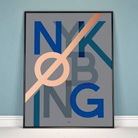 Plakat - "Bynavn" - Nykøbing - Grå