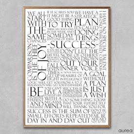 Plakat med citater om succes, sort/hvid