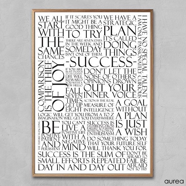 Plakat med citater om succes, sort/hvid