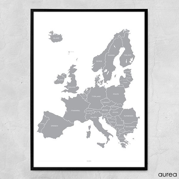 græsplæne morbiditet stadig Plakat - Europakort i grå og hvid
