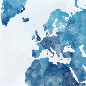 Plakat til hjemmet, verdenskort i blå farver