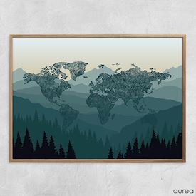 Plakat med verdenskort - Graphical forest