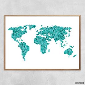 Plakat med verdenskort - Green'ish triangles