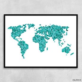 verdenskort plakat lavet i små farvede trekanter