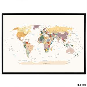 Plakat med detaljeret verdenskort til hjemmet