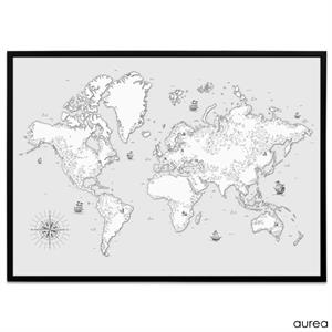 Plakat med verdenskort til hjemmet, vintage