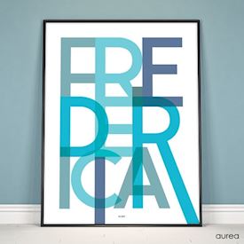 Plakat - "Bynavn" -  Fredericia - Blå
