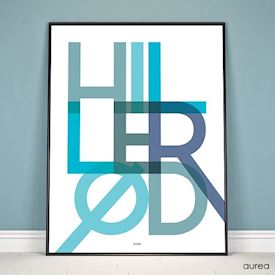 Plakat - "Bynavn" - Hillerød - Blå