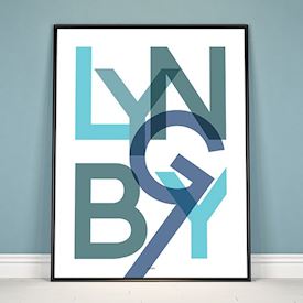 Plakat - "Bynavn" - Lyngby - Blå