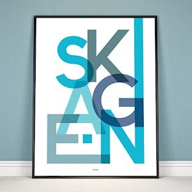 Plakat - "Bynavn" - Skagen - Blå
